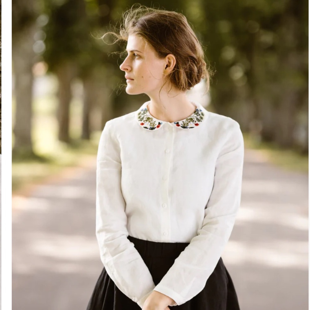 Son De Flor Classic Shirt with Garden Embroidery on Collar